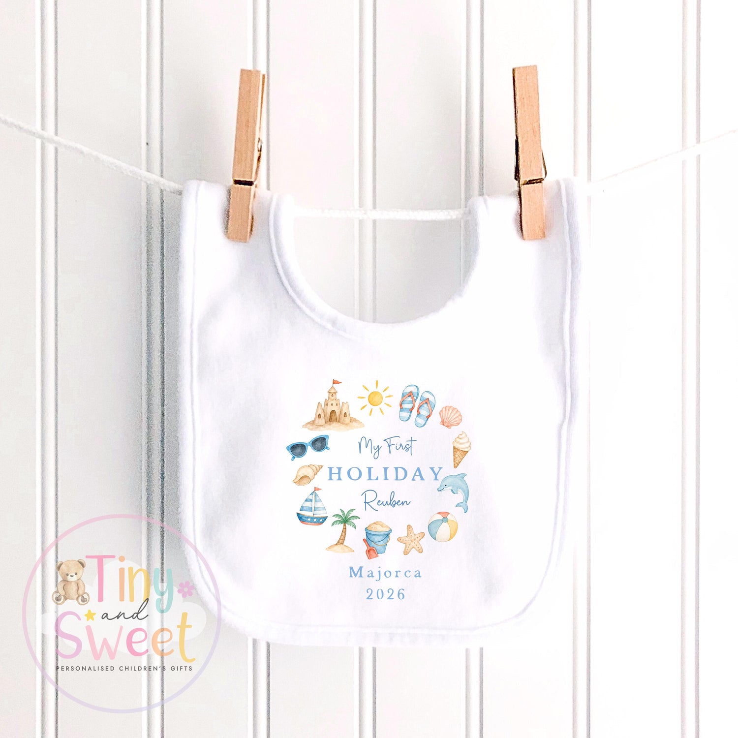 My First Holiday Sleepsuit, Personalised Baby Travel Outfit, Baby’s First Holiday T Shirt, Cute Summer Travel Outfit, My First Holiday