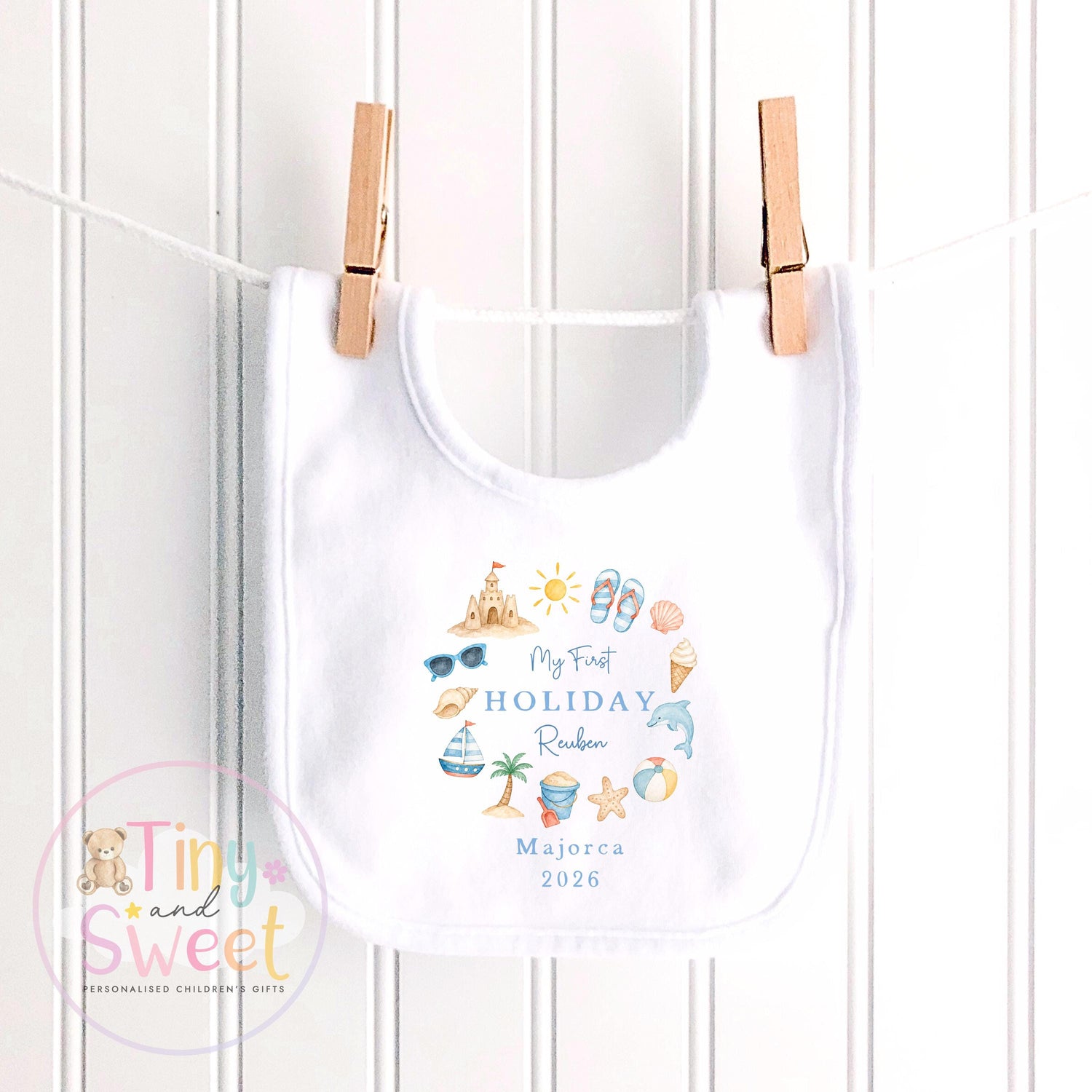 My First Holiday Sleepsuit, Personalised Baby Travel Outfit, Baby’s First Holiday T Shirt, Cute Summer Travel Outfit, My First Holiday