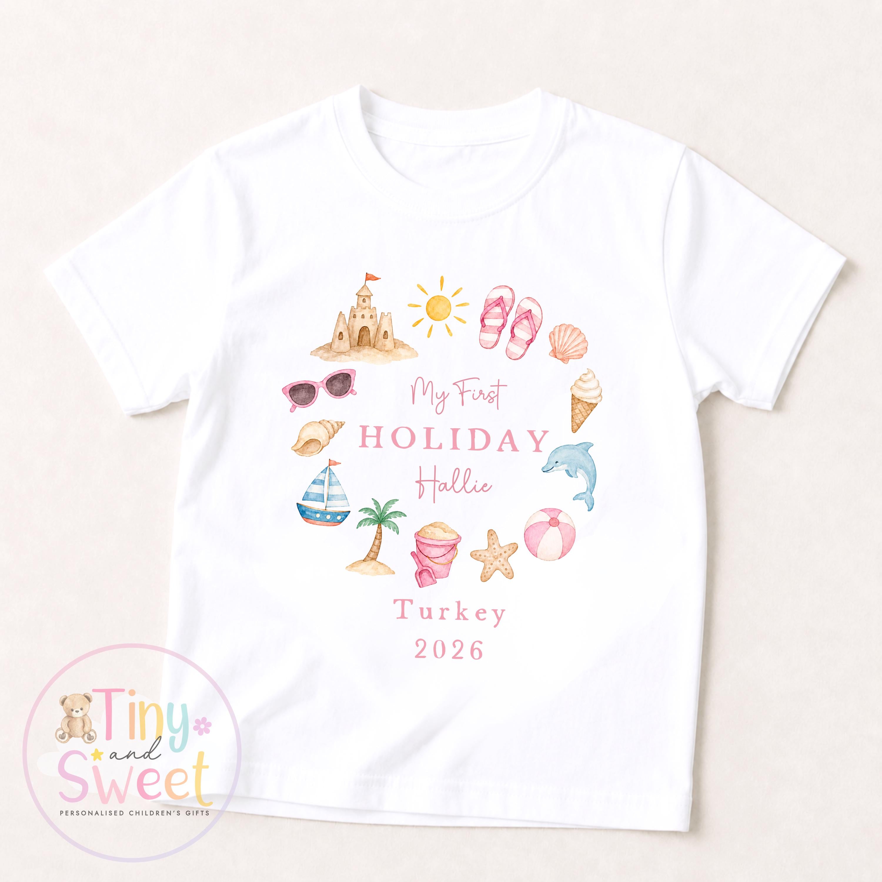 My First Holiday Sleepsuit, Personalised Baby Travel Outfit, Baby’s First Holiday T Shirt, Cute Summer Travel Outfit, My First Holiday