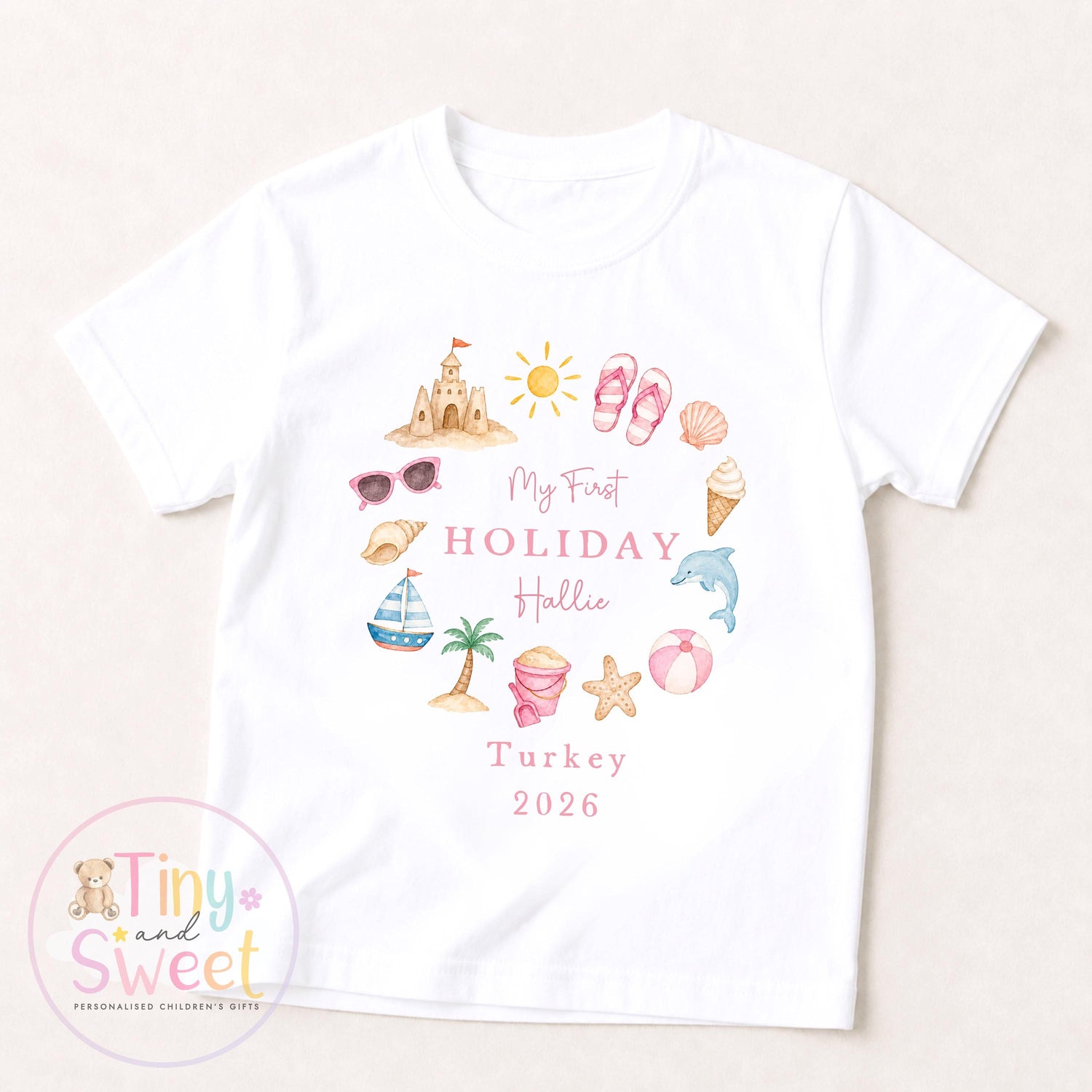 My First Holiday Sleepsuit, Personalised Baby Travel Outfit, Baby’s First Holiday T Shirt, Cute Summer Travel Outfit, My First Holiday