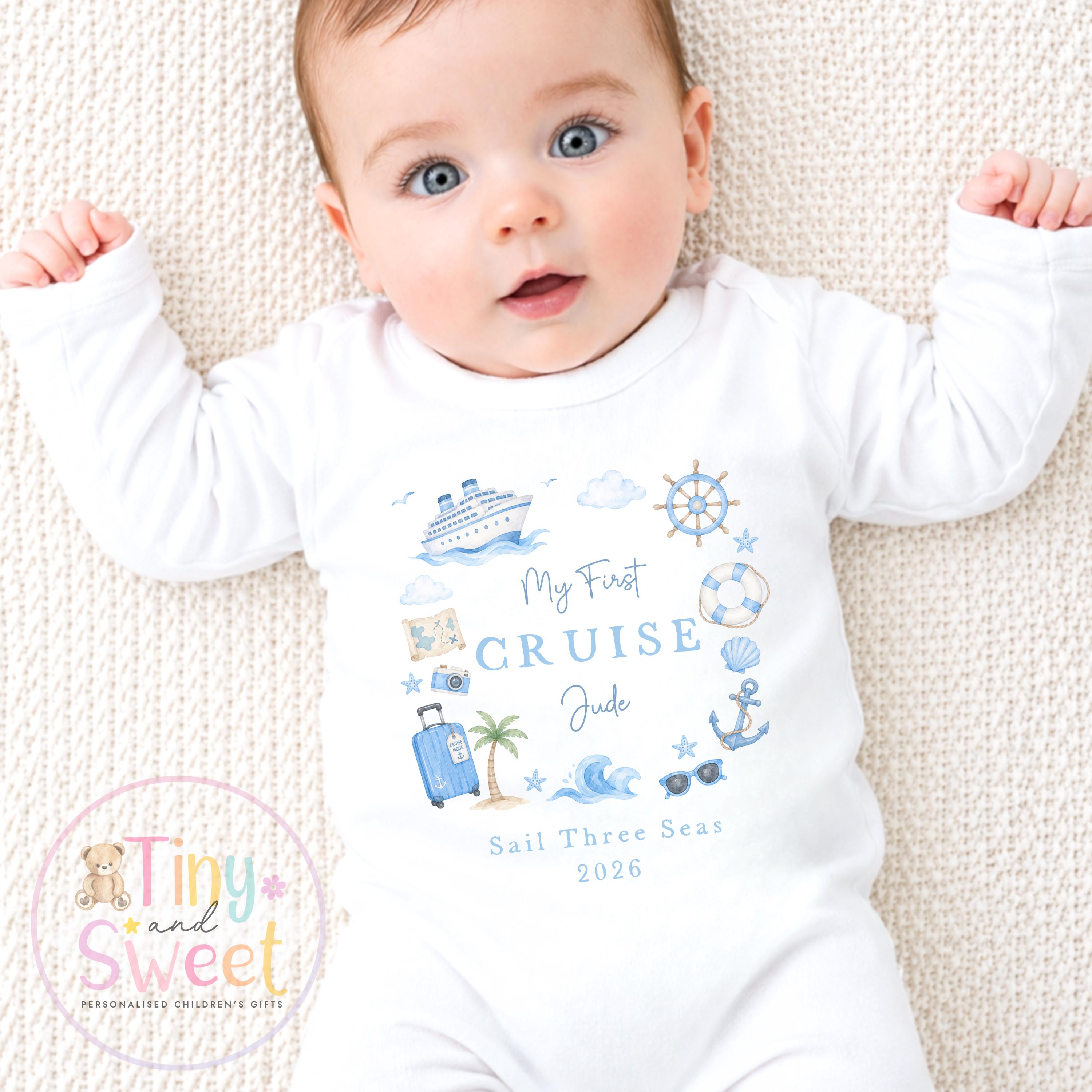 Personalised First Cruise T Shirt or Sleepsuit, First Time Cruiser Bodysuit, Baby’s First Holiday Outfit, Custom Cruise Sleepsuit Gift