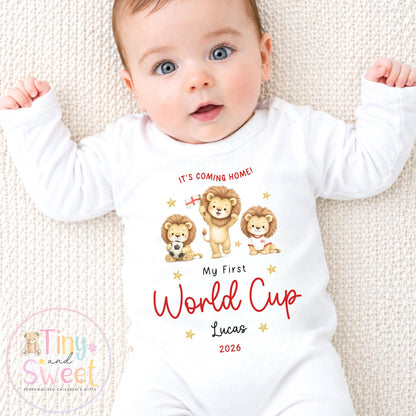 My First World Cup 2026 Baby &amp; Toddler T-Shirt, Personalised England Kids Football Shirt, Gift For England World Cup, England Fan