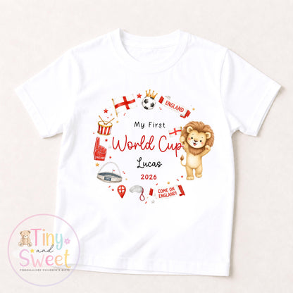 My First World Cup 2026 Baby Sleepsuit or Toddler T Shirt, Personalised England Kids Football Shirt, Gift For England World Cup, England Fan