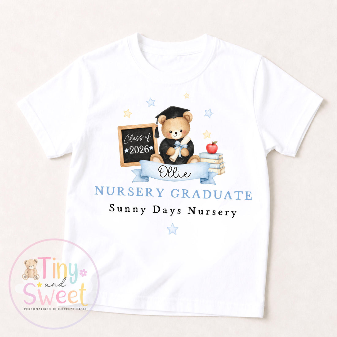 Personalised Nursery Graduation T Shirt, Boys &amp; Girls, Pre School Keepsake, Nursery Leavers T Shirt, Nursery Keepsake Leaver Gift