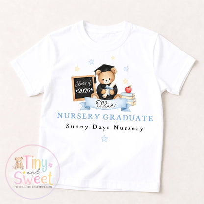 Personalised Nursery Graduation T Shirt, Boys &amp; Girls, Pre School Keepsake, Nursery Leavers T Shirt, Nursery Keepsake Leaver Gift