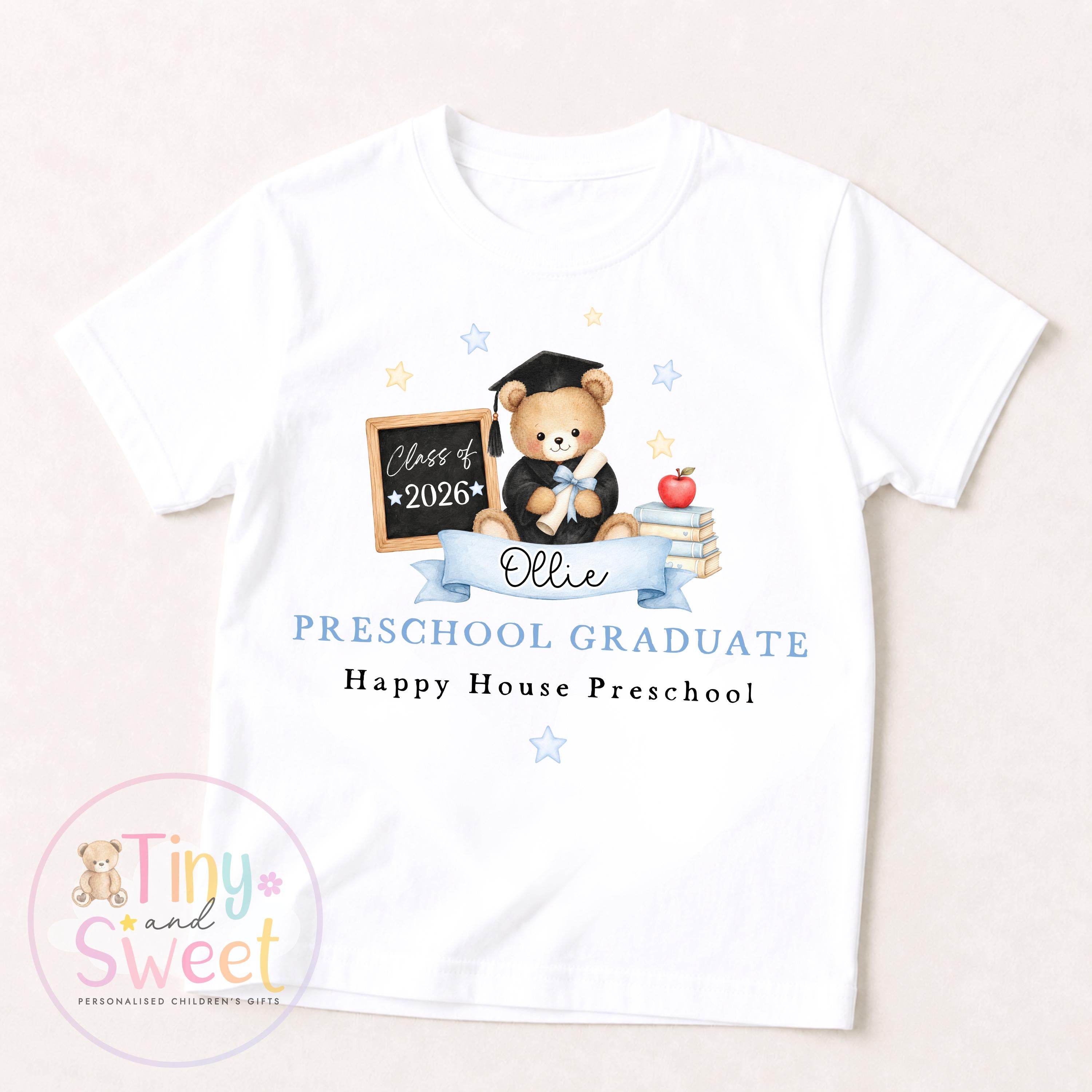 Personalised Nursery Graduation T Shirt, Boys &amp; Girls, Pre School Keepsake, Nursery Leavers T Shirt, Nursery Keepsake Leaver Gift