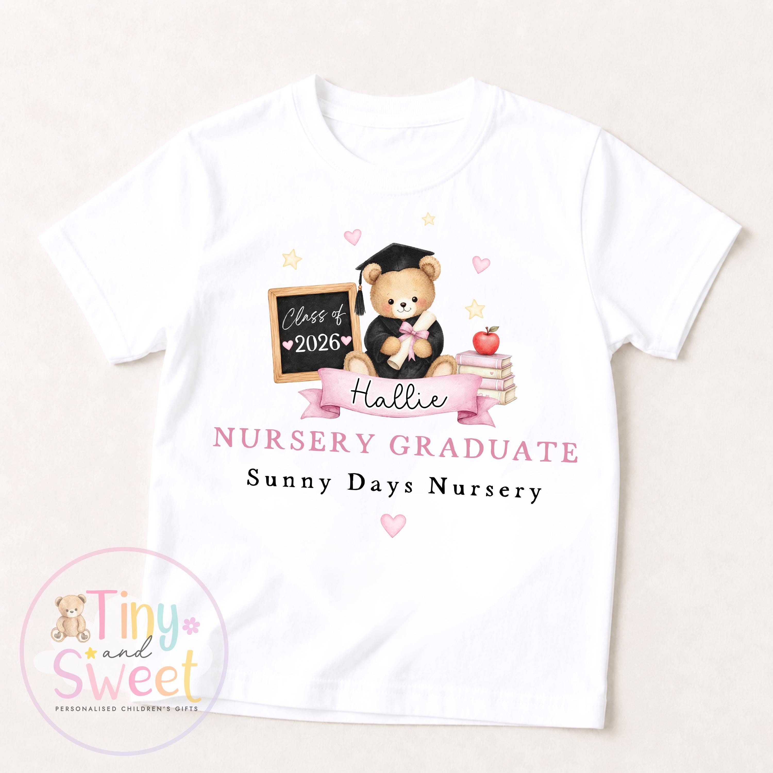 Personalised Nursery Graduation T Shirt, Boys &amp; Girls, Pre School Keepsake, Nursery Leavers T Shirt, Nursery Keepsake Leaver Gift