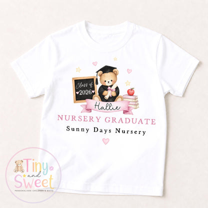 Personalised Nursery Graduation T Shirt, Boys &amp; Girls, Pre School Keepsake, Nursery Leavers T Shirt, Nursery Keepsake Leaver Gift