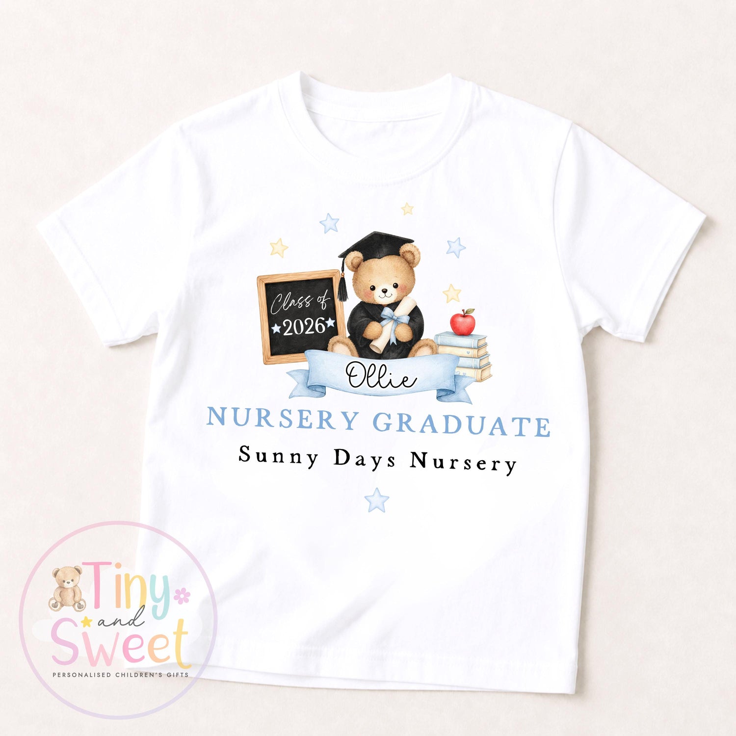 Personalised Nursery Graduation T Shirt, Boys &amp; Girls, Pre School Keepsake, Nursery Leavers T Shirt, Nursery Keepsake Leaver Gift