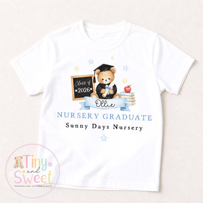 Personalised Nursery Graduation T Shirt, Boys &amp; Girls, Pre School Keepsake, Nursery Leavers T Shirt, Nursery Keepsake Leaver Gift
