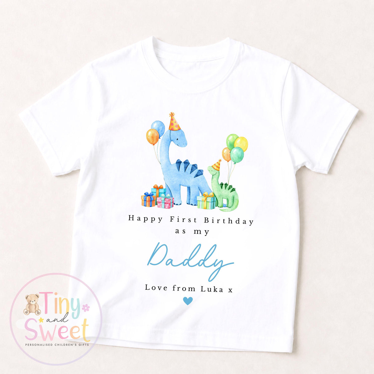 Personalised Happy 1st Birthday As My Daddy Dinosaurs T Shirt/Sleepsuit