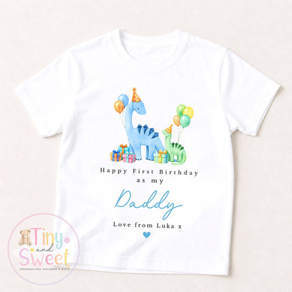 Personalised Happy 1st Birthday As My Daddy Dinosaurs T Shirt/Sleepsuit