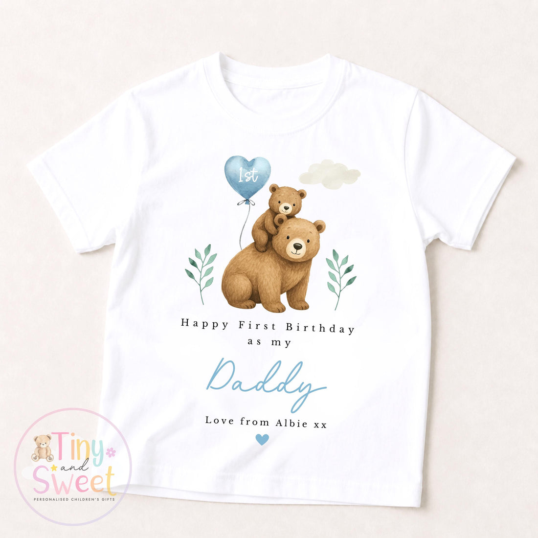 Happy Birthday Daddy Bear and Cub Blue Personalised T-Shirt