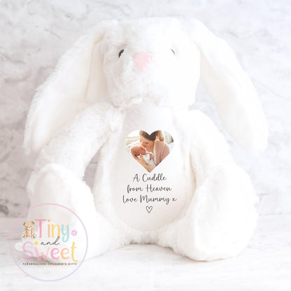 A Cuddle from Heaven , Memory Bunny Photo Keepsake, Remembrance Gift, Personalised Photo Soft Toy Keepsake