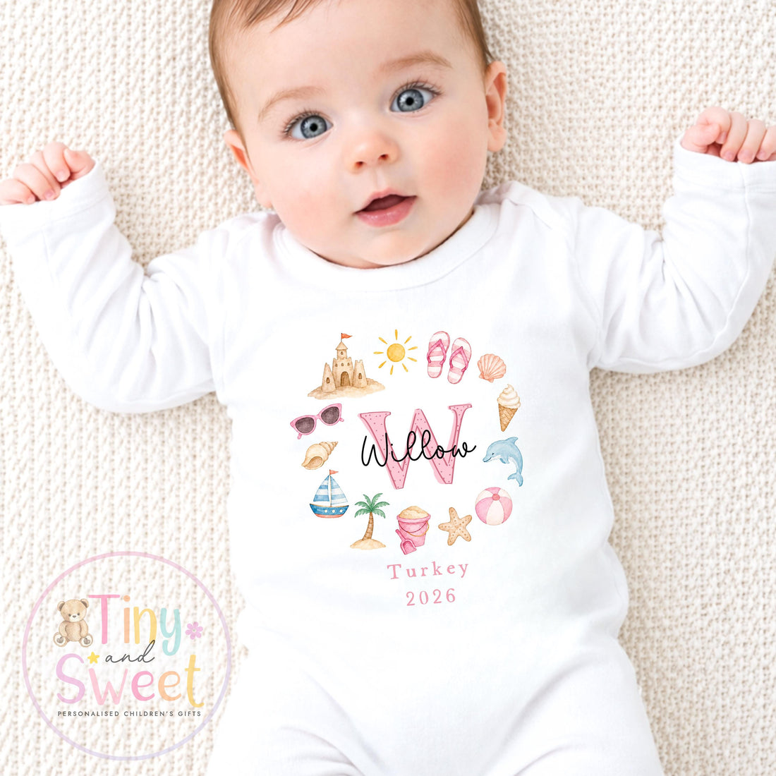 Personalised Holiday Sleepsuit, Kids Holiday Top, Boys holiday Outfit, Girls Airport Outfit, 1st Holiday, 1st Time Flyer, Abroad