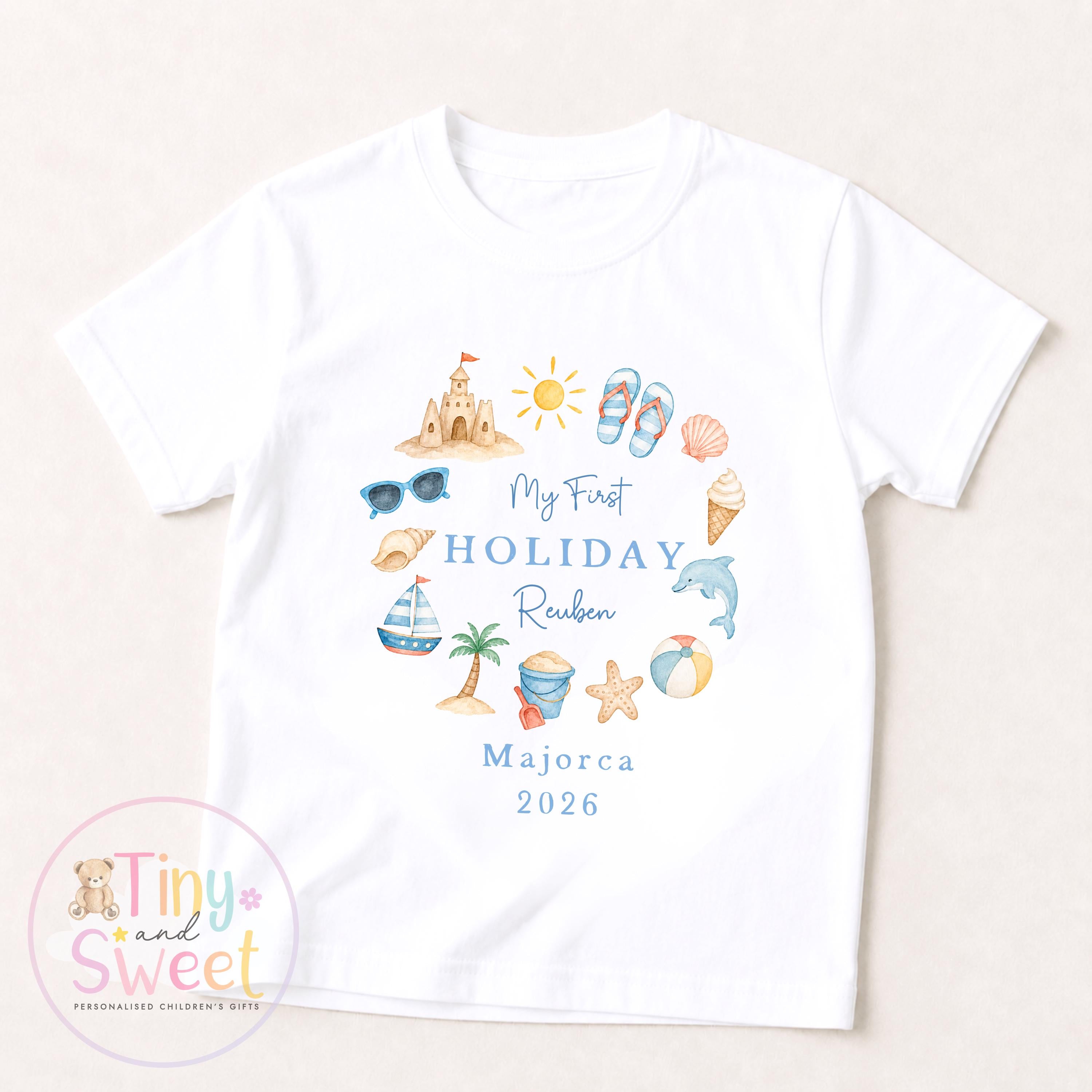 My First Holiday Sleepsuit, Personalised Baby Travel Outfit, Baby’s First Holiday T Shirt, Cute Summer Travel Outfit, My First Holiday