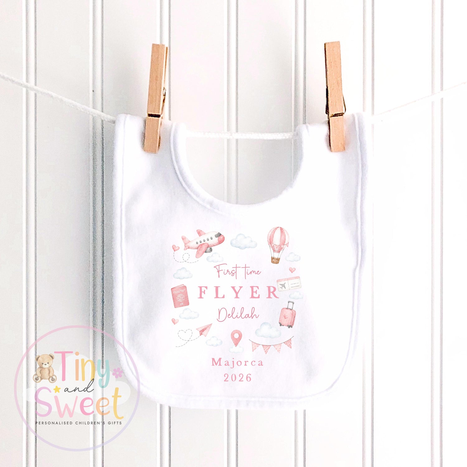 Personalised First Flight Baby Sleepsuit, First Time Flyer T Shirt, Baby’s First Holiday Outfit, Custom Babygrow Gift