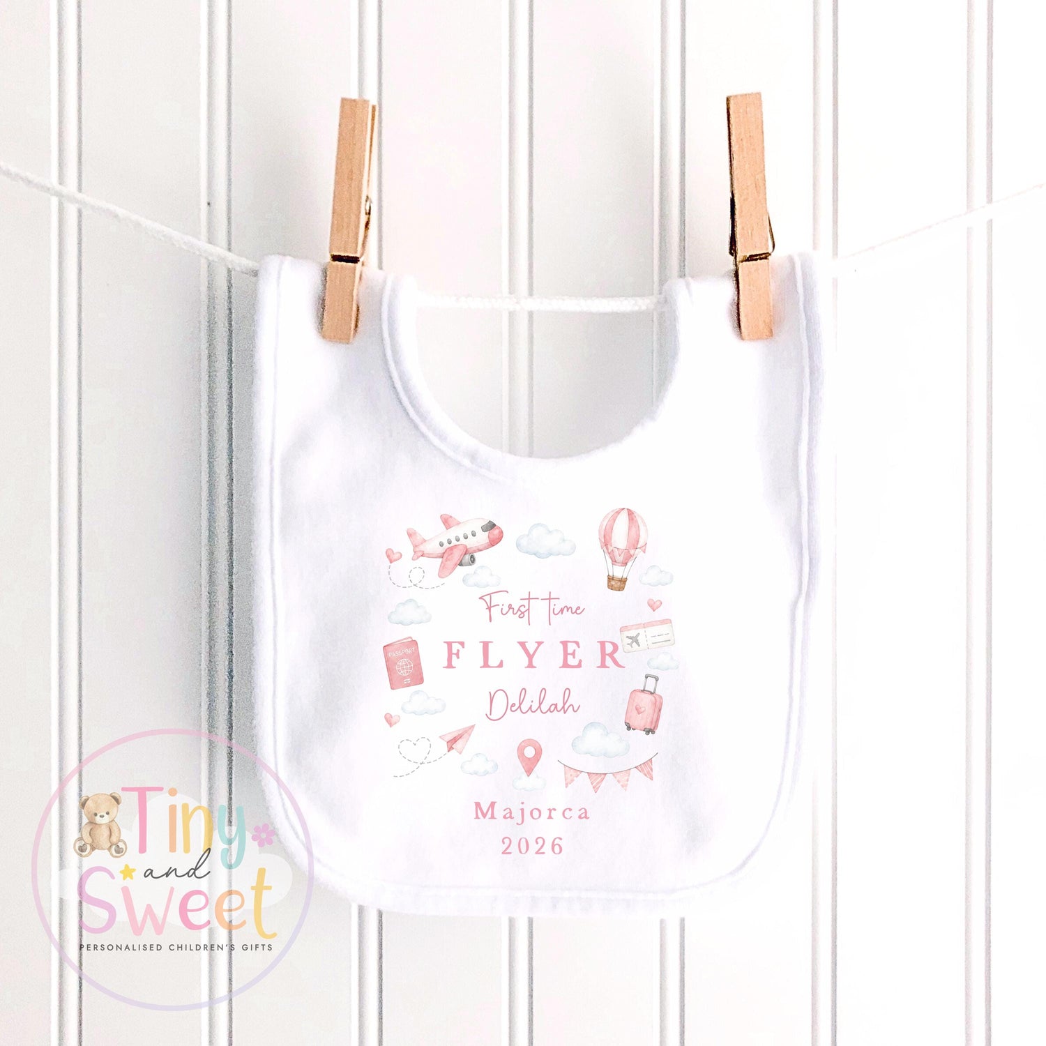 Personalised First Flight Baby T Shirt, First Time Flyer Sleepsuit, Baby’s First Holiday Outfit, Custom Babygrow Gift