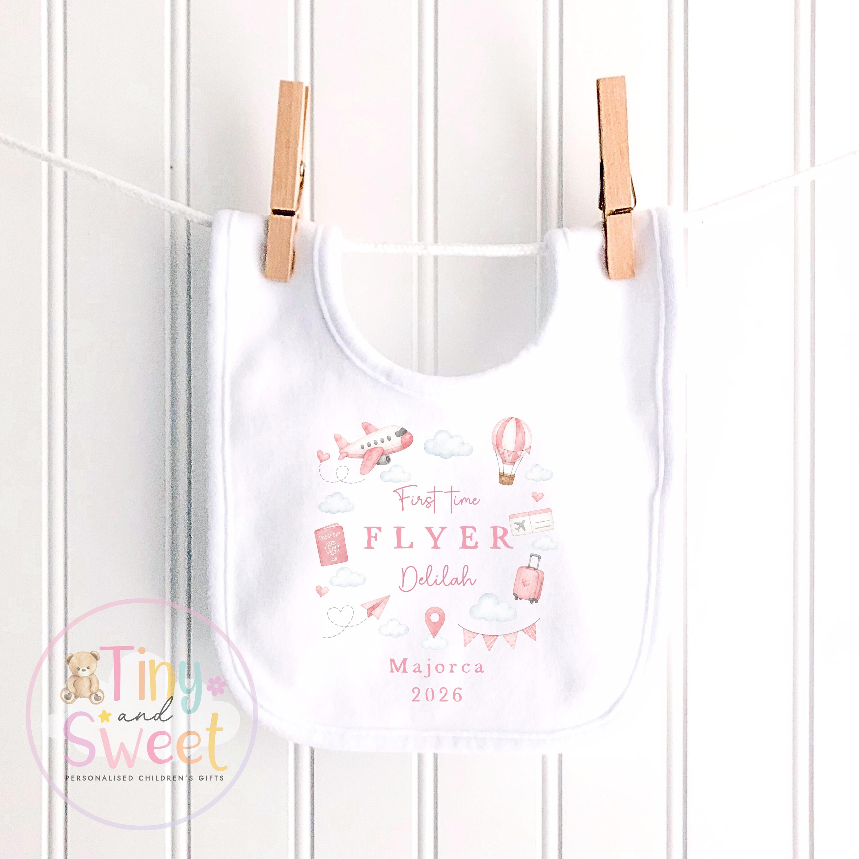 Personalised First Flight Baby T Shirt, First Time Flyer Sleepsuit, Baby’s First Holiday Outfit, Custom Babygrow Gift