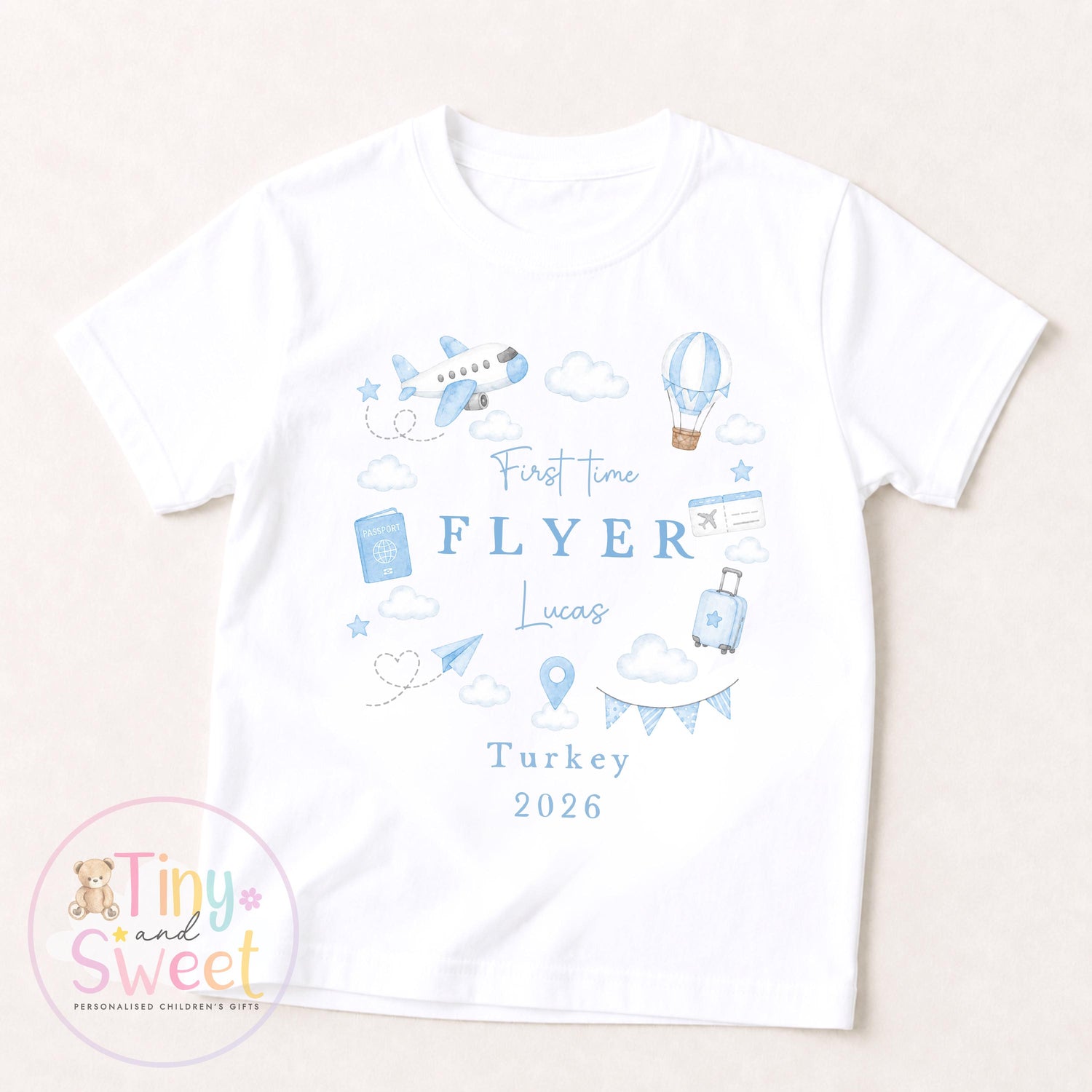 Personalised First Flight Baby T Shirt, First Time Flyer Sleepsuit, Baby’s First Holiday Outfit, Custom Babygrow Gift
