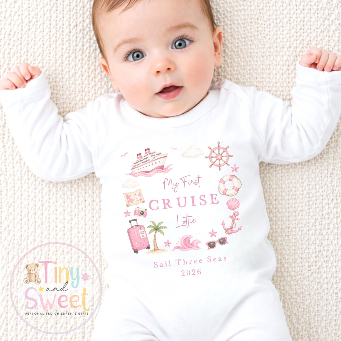 Personalised First Cruise T Shirt or Sleepsuit, First Time Cruiser Bodysuit, Baby’s First Holiday Outfit, Custom Cruise Sleepsuit Gift