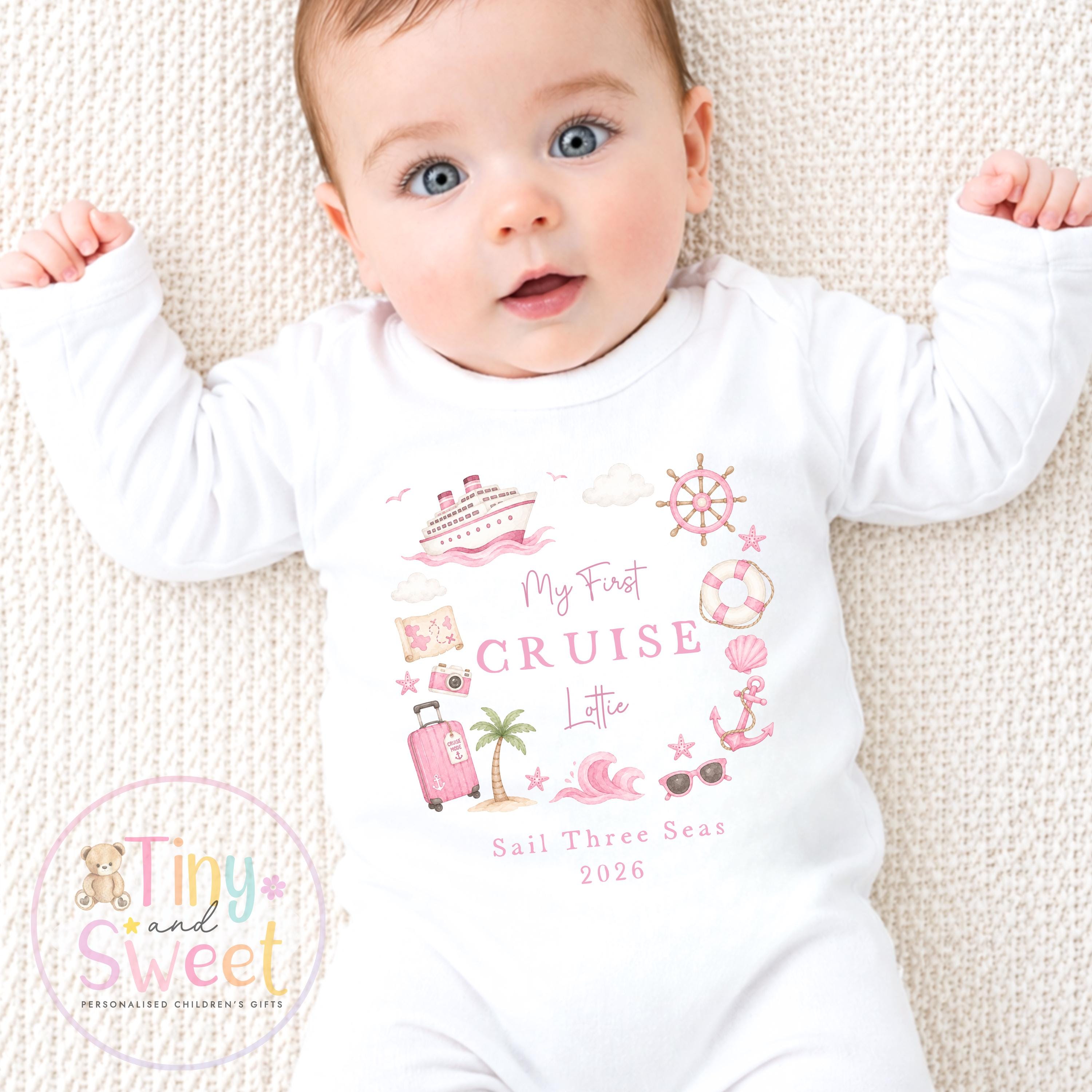 Personalised First Cruise T Shirt or Sleepsuit, First Time Cruiser Bodysuit, Baby’s First Holiday Outfit, Custom Cruise Sleepsuit Gift