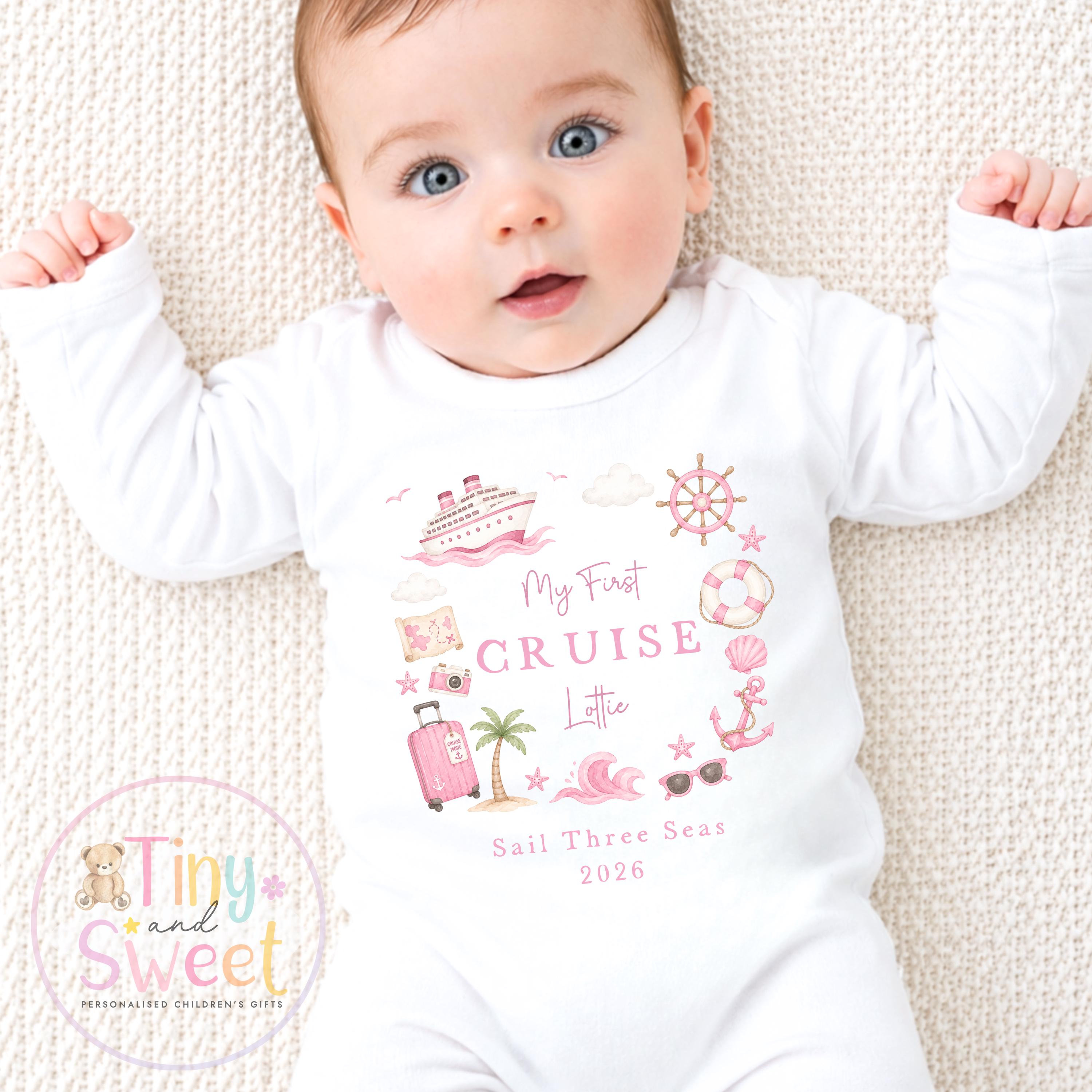 Personalised First Cruise T Shirt or Sleepsuit, First Time Cruiser Bodysuit, Baby’s First Holiday Outfit, Custom Cruise Sleepsuit Gift