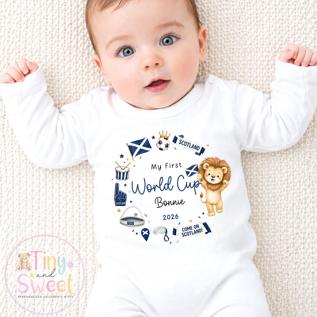 My First World Cup 2026 Baby T Shirt or Sleepsuit, Toddler Kids, Personalised Scotland Kids Football Shirt, Gift For Scotland World Cup