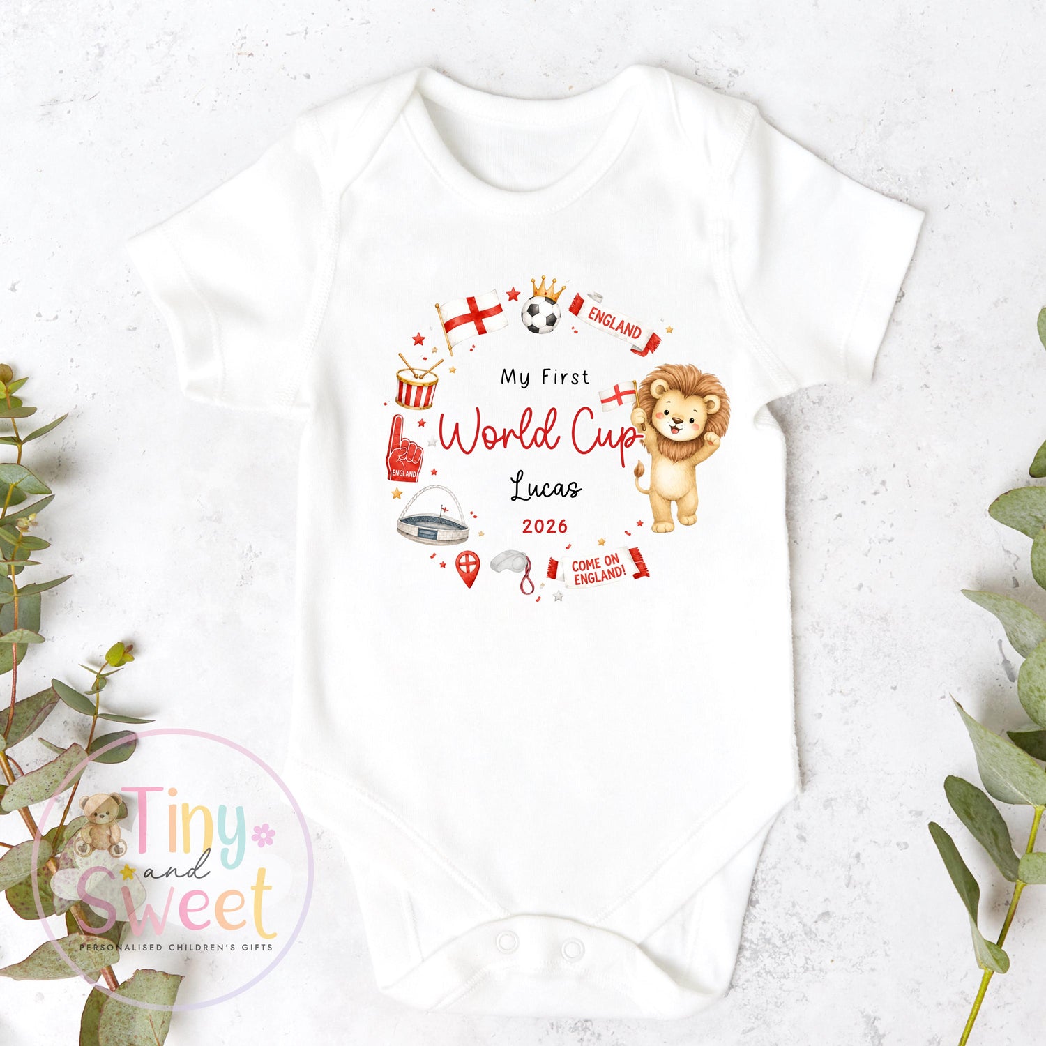 My First World Cup 2026 Baby Sleepsuit or Toddler T Shirt, Personalised England Kids Football Shirt, Gift For England World Cup, England Fan