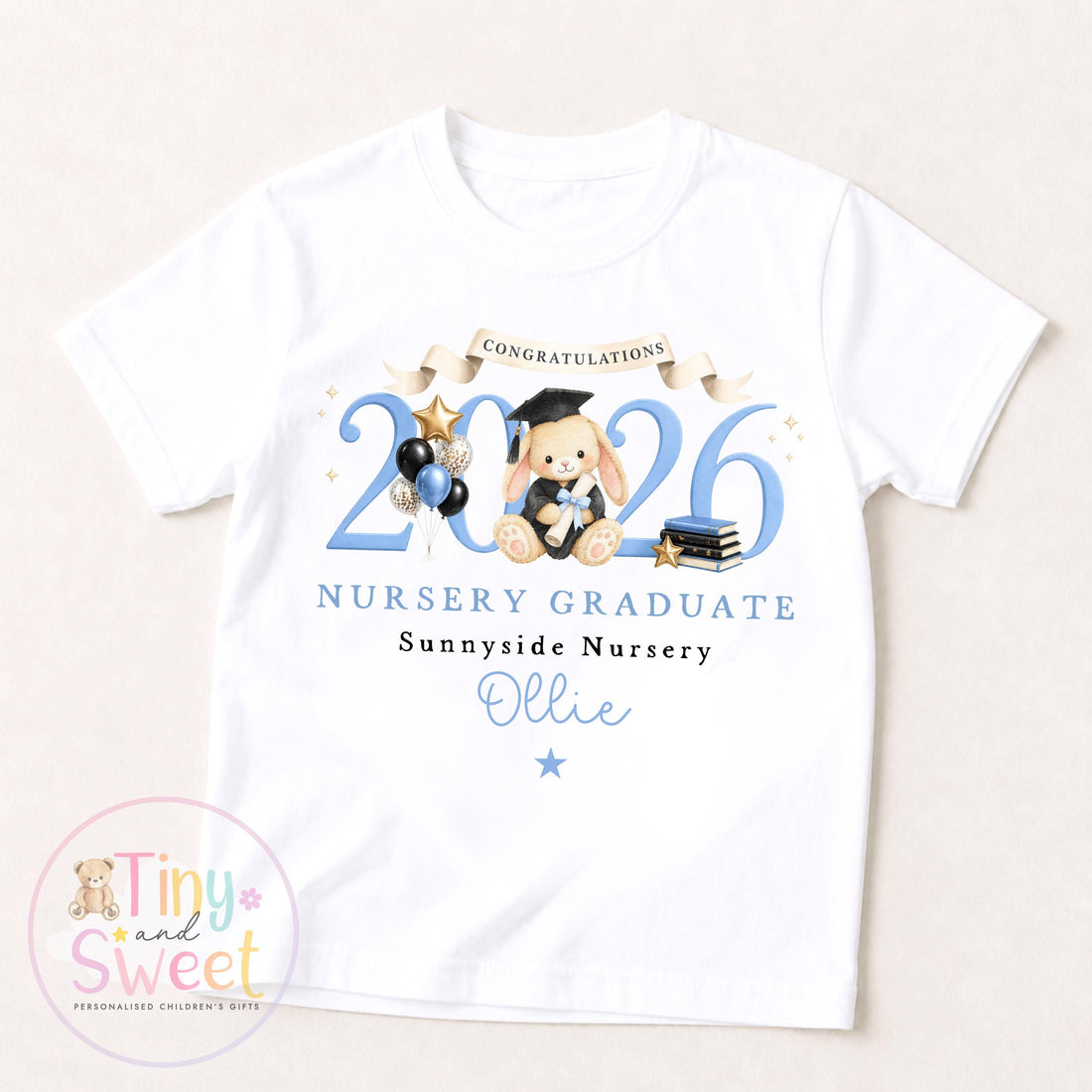 Personalised Nursery Graduation T Shirt, Boys &amp; Girls, Pre School Keepsake, Nursery Leavers T Shirt, Nursery Keepsake Leaver Gift