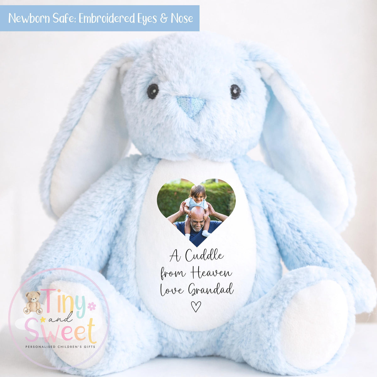 A Cuddle from Heaven , Memory Bunny Photo Keepsake, Remembrance Gift, Personalised Photo Soft Toy Keepsake