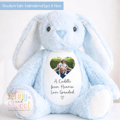 A Cuddle from Heaven , Memory Bunny Photo Keepsake, Remembrance Gift, Personalised Photo Soft Toy Keepsake