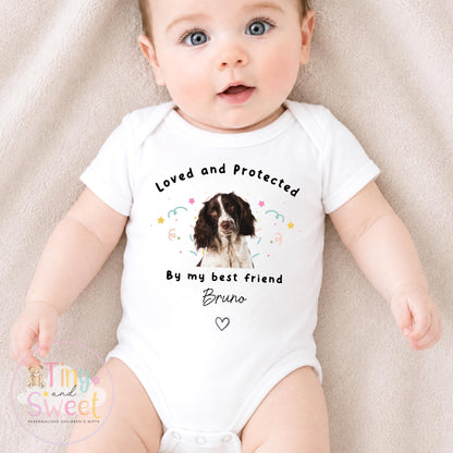 Personalised Protected By, Dog Lover Baby Outfit, Protected by My Fur Sibling Vest/Sleepsuit, Dog Mum to Human Mum, Personalised Gift