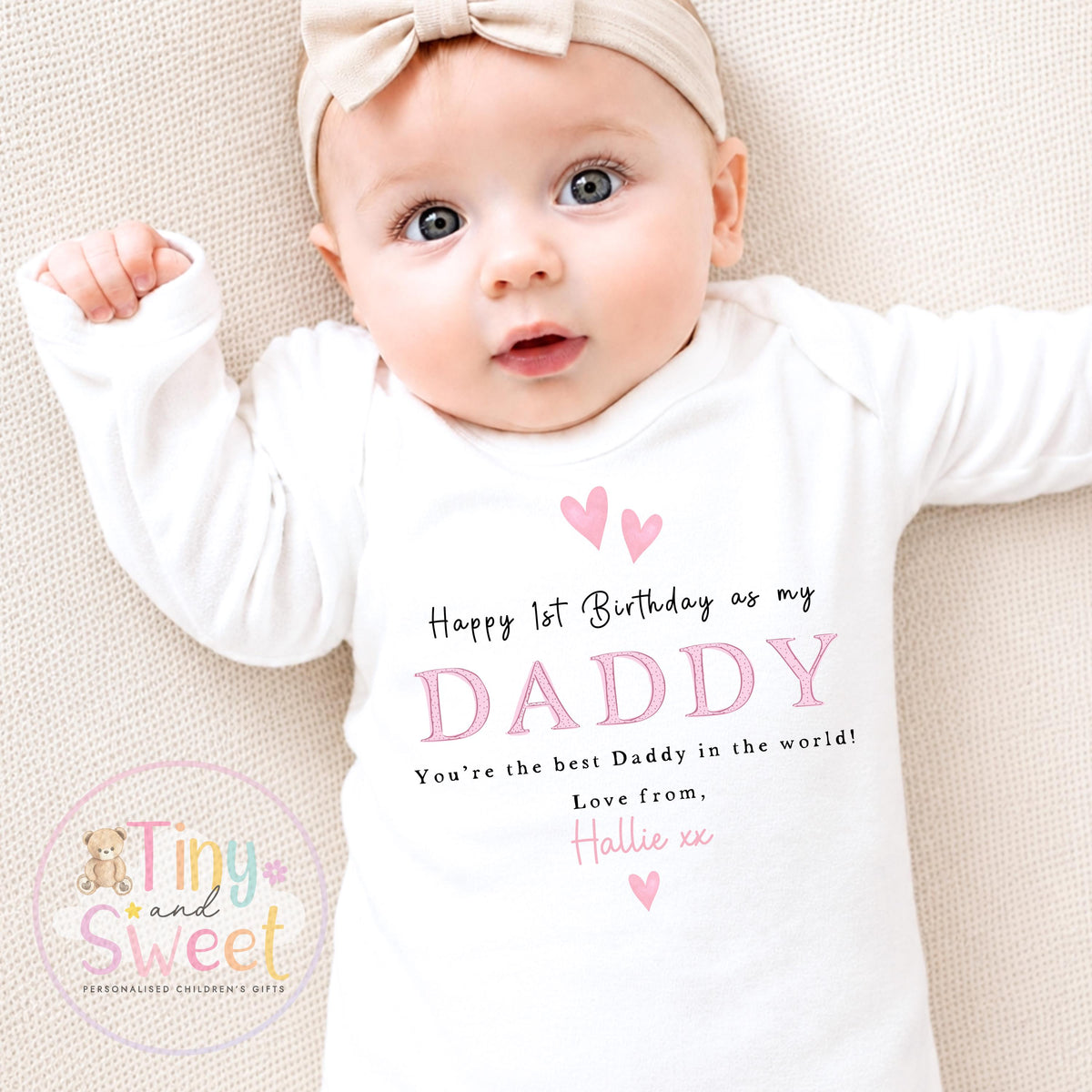Happy 1st Birthday As My Daddy, Minimal Baby Sleepsuit, Happy Birthday Daddy Sleepsuit – Simple &amp; Sweet, Daddy Gift From Baby