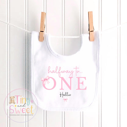 Half Birthday Bow Sleepsuits &amp; T-Shirts for 6-Month-Old Baby Girls - Halfway to One Pink Bow Baby T-Shirt, Halfway to One Gift