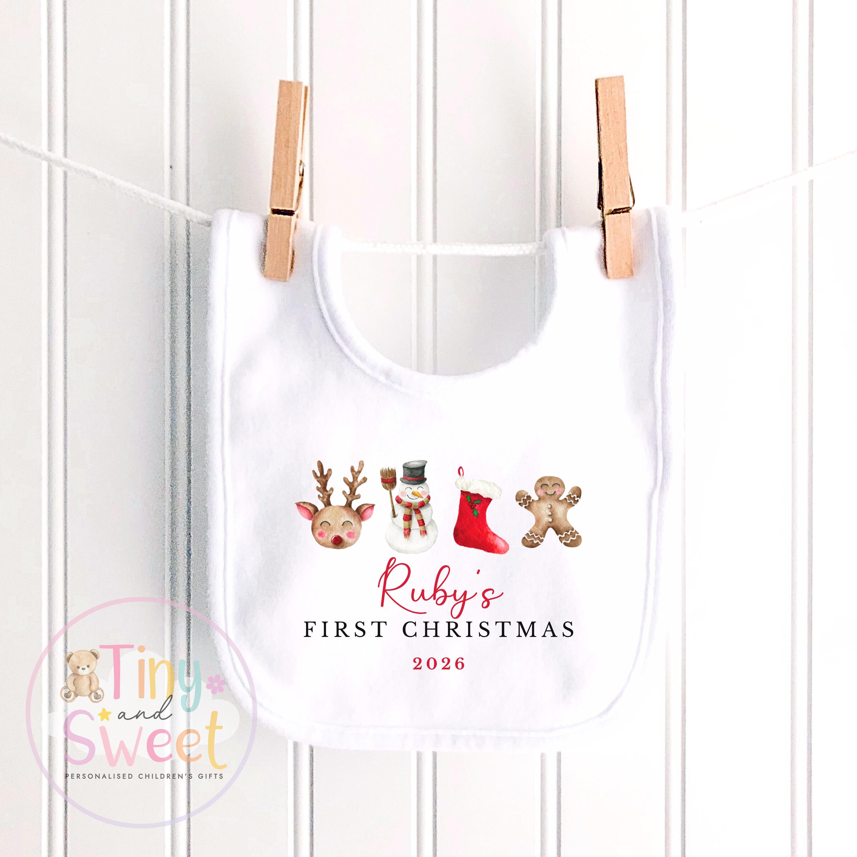 First Christmas Santa Medley Red Stripe Personalised Sleepsuit