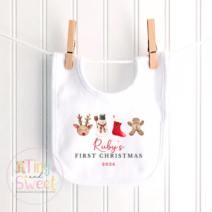 First Christmas Santa Medley Red Stripe Personalised Sleepsuit