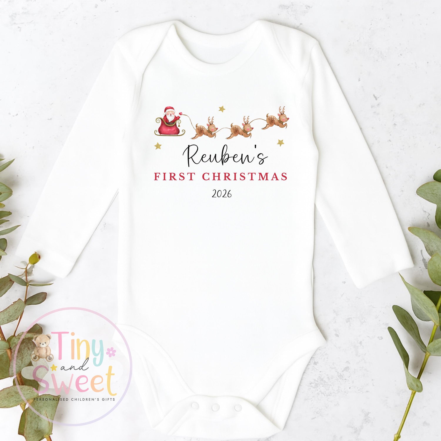 My First Christmas Sleepsuit, Personalised My First Christmas Babygrow, Baby’s 1st Christmas Outfit, Newborn Christmas Outfit, First Xmas