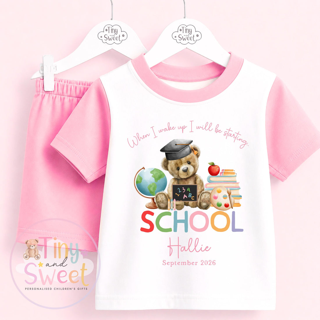 Personalised Starting School Shorts &amp; T-shirt Set, Girls or Boys Big School Cotton Clothing Set, Tight-fitting, Starting School Morning Set