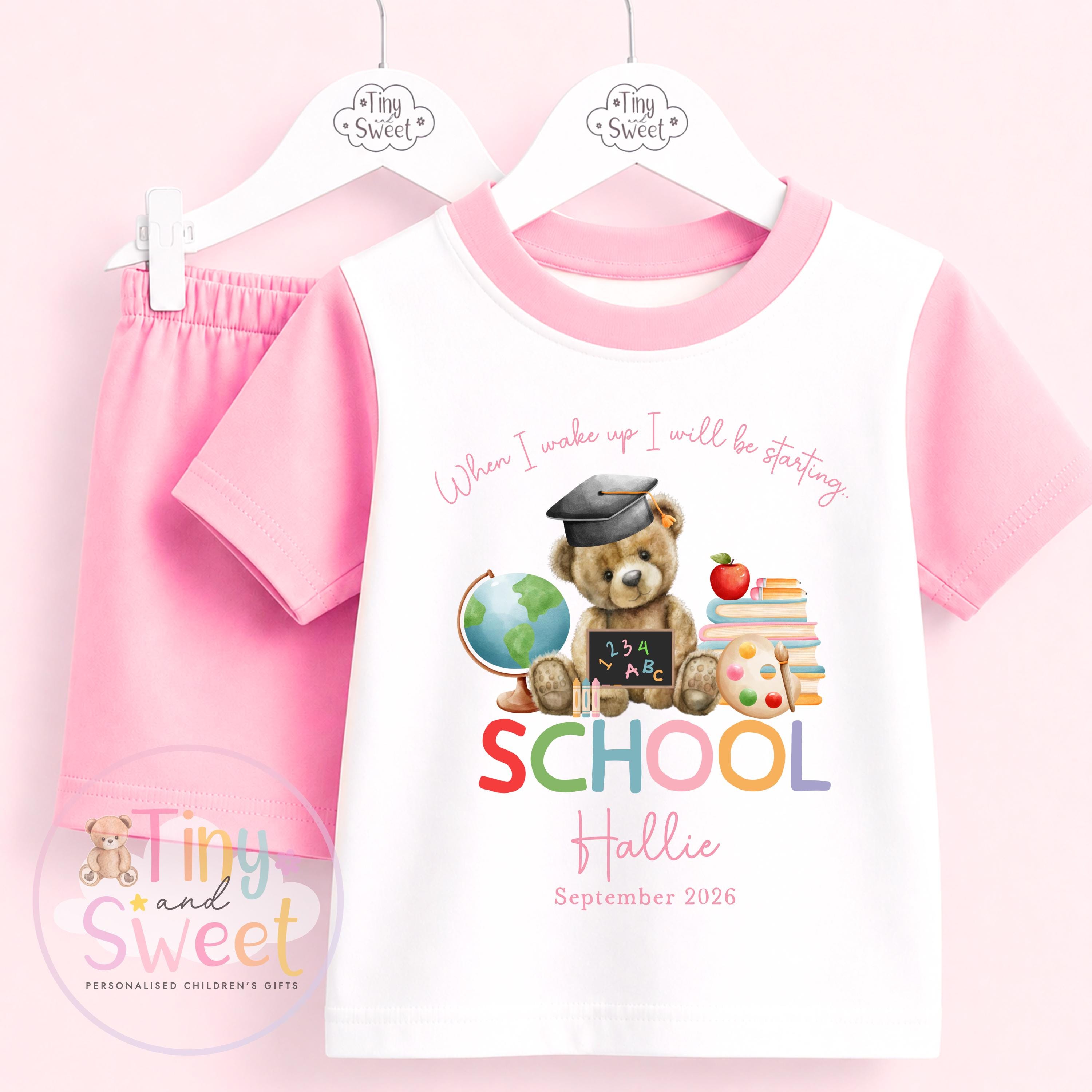 Personalised Starting School Shorts &amp; T-shirt Set, Girls or Boys Big School Cotton Clothing Set, Tight-fitting, Starting School Morning Set