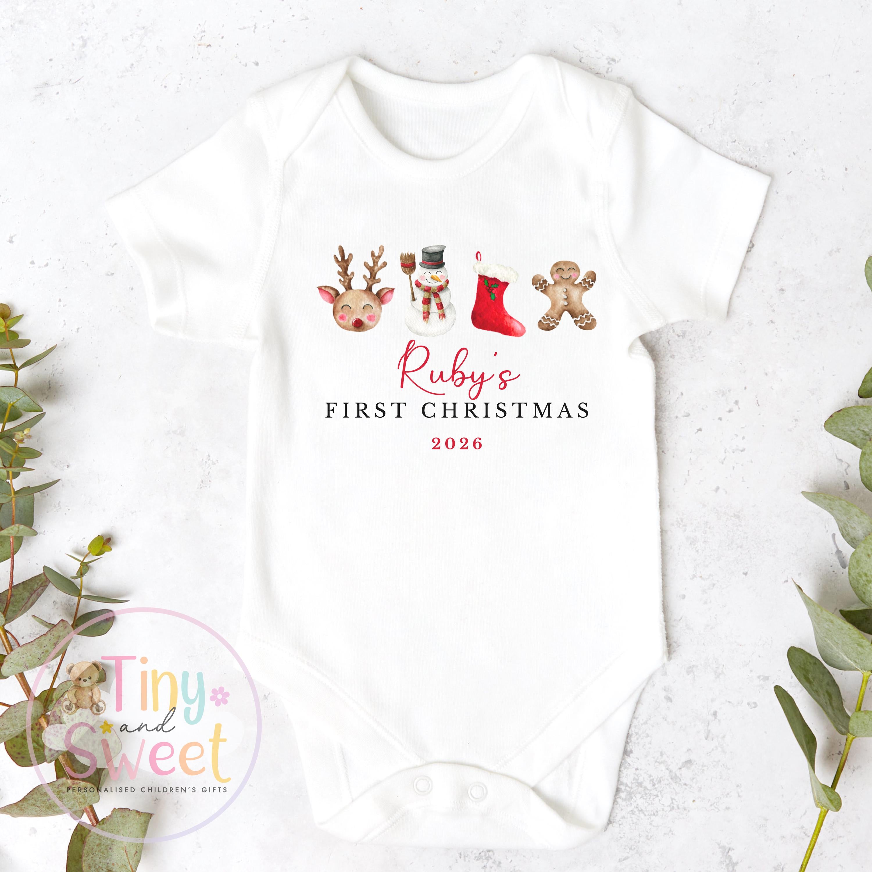 First Christmas Santa Medley Red Stripe Personalised Sleepsuit