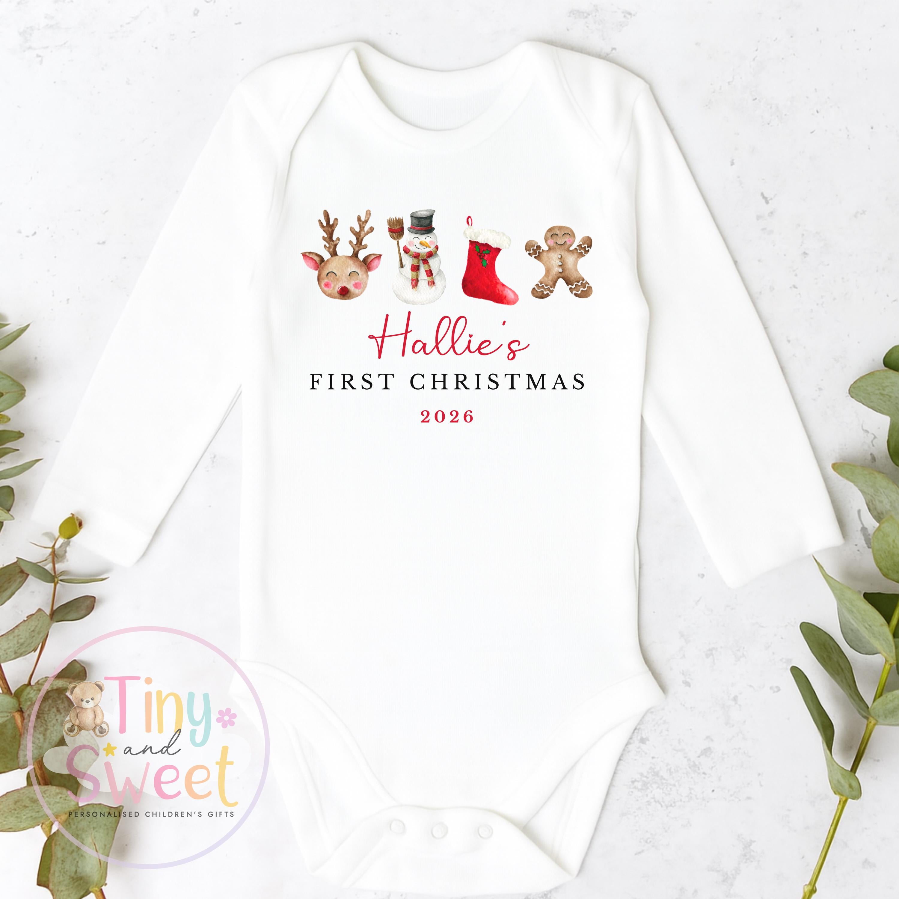 First Christmas Santa Medley Red Stripe Personalised Sleepsuit