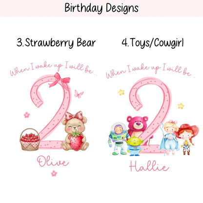 Personalised Pink Any Age Themed Birthday Girls Stripe Long Set, Girl Birthday Cotton Clothing Set, Birthday Morning Set