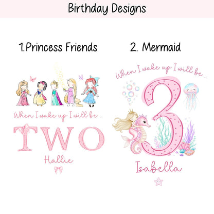 Personalised Pink Any Age Themed Birthday Girls Stripe Long Set, Girl Birthday Cotton Clothing Set, Birthday Morning Set