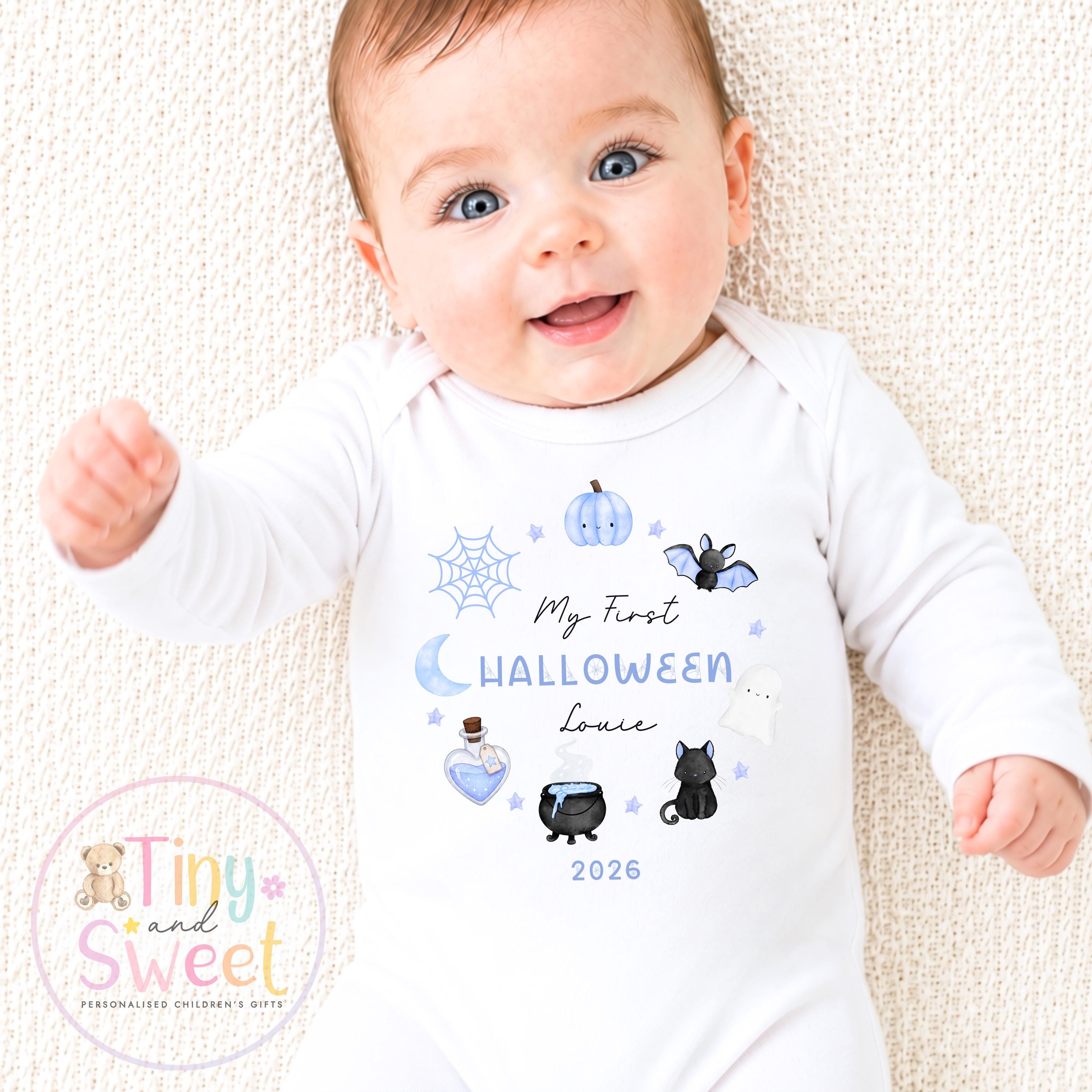 First Halloween Pink Wreath Personalised Sleepsuit