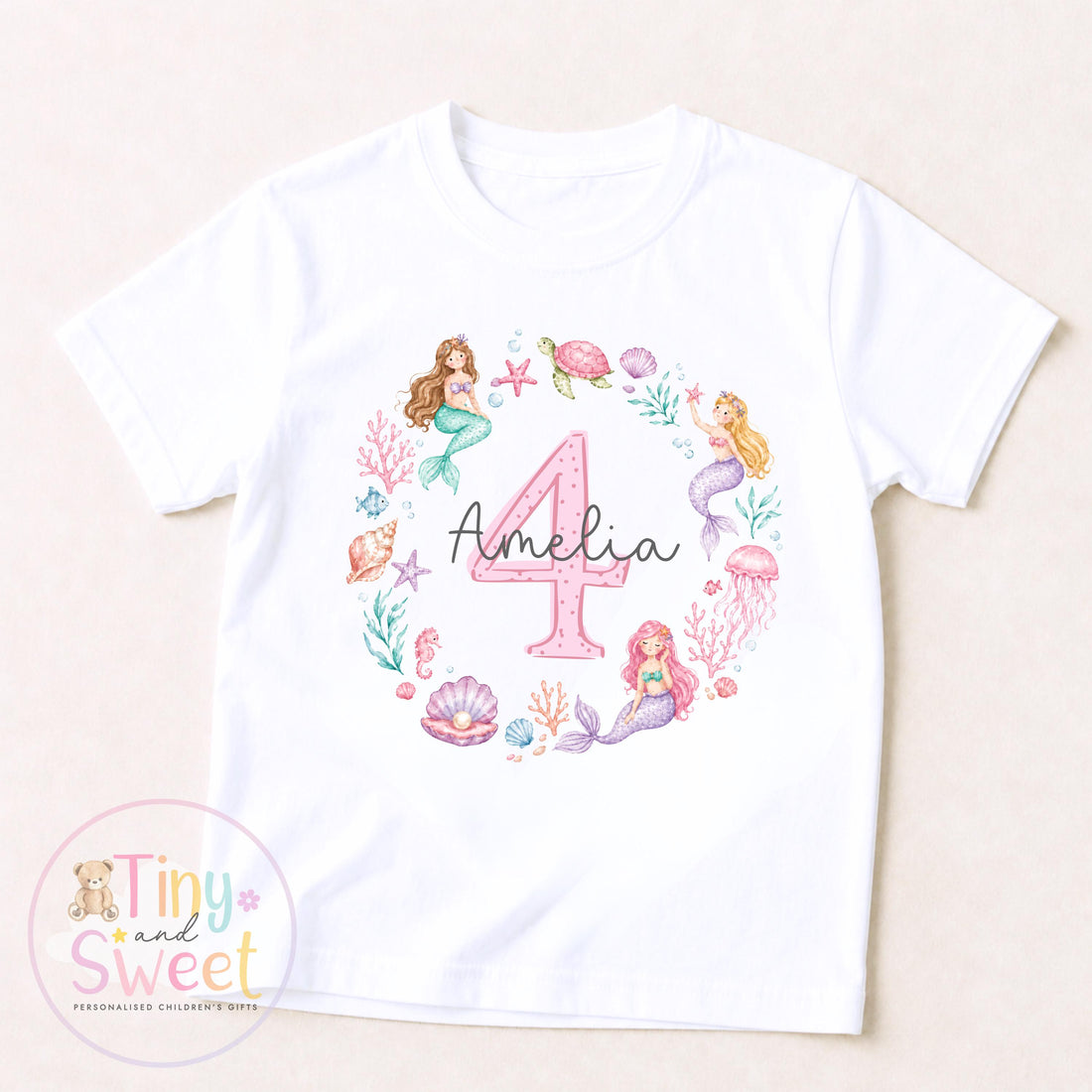 Personalised Any Age Mermaid Birthday T Shirt, Custom Pink Mermaid Birthday Tee, 1st Birthday Tshirt, 2nd, 3rd, Mermaids Theme