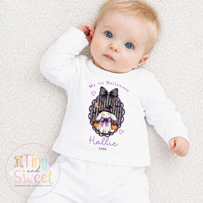 Personalised My First Halloween Sleepsuit – First Halloween –Baby’s 1st Halloween Outfit with Name – Custom Baby Grow – Halloween Baby Gift