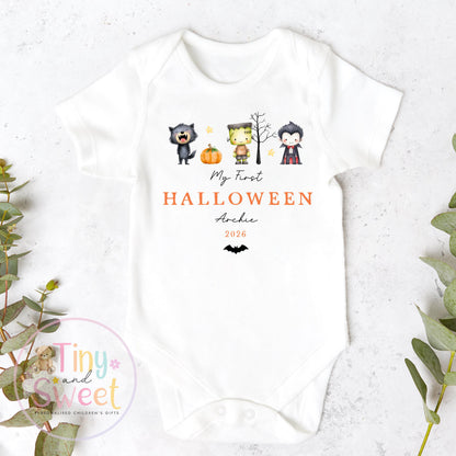 Personalised My First Halloween Sleepsuit, Cute Ghosts, 1st Halloween, Spooky Season, First Boo, Boo Box