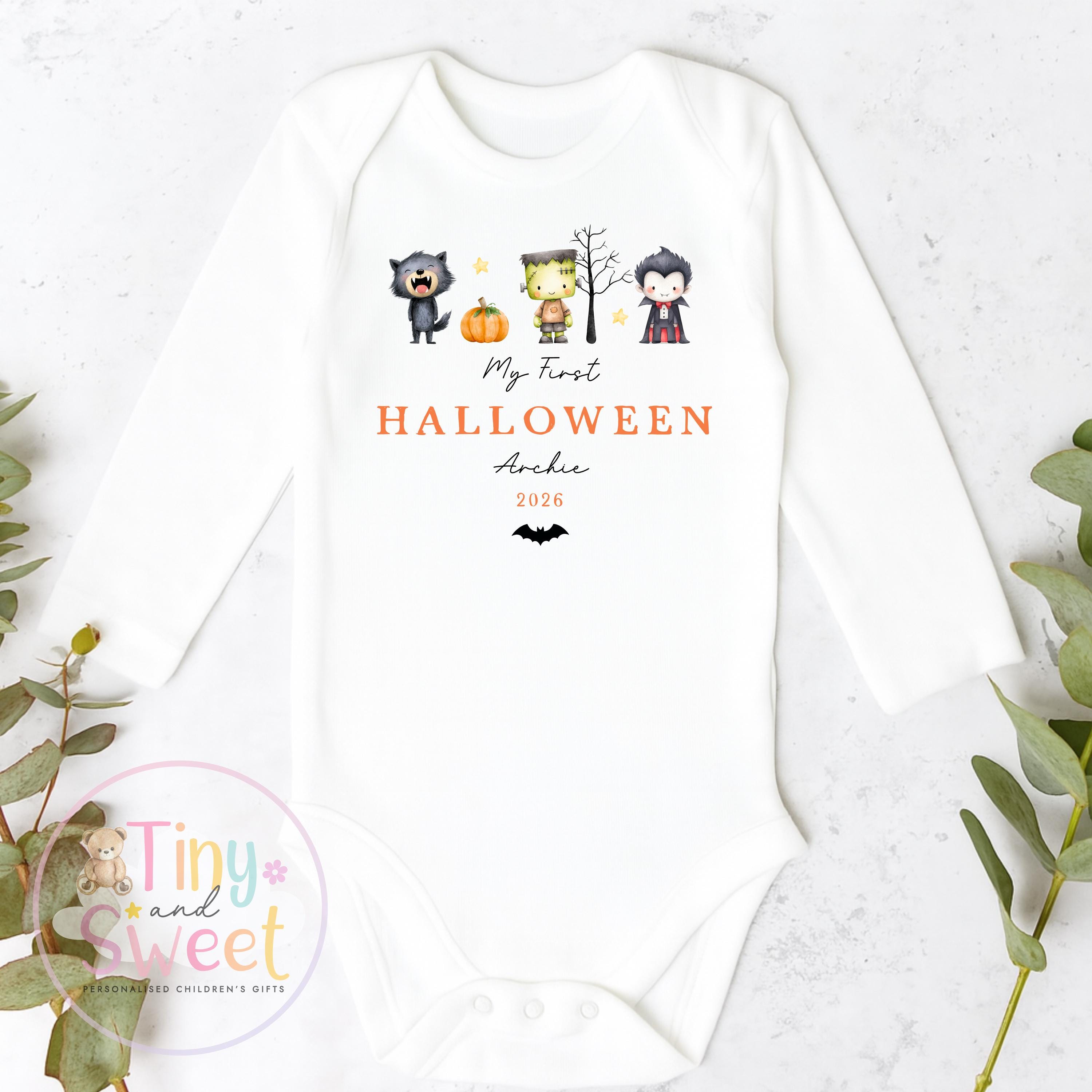 Personalised My First Halloween Sleepsuit, Cute Ghosts, 1st Halloween, Spooky Season, First Boo, Boo Box