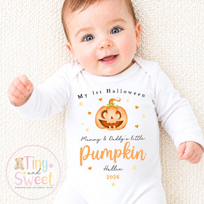 Classic Pumpkin First Halloween Personalised Sleepsuit